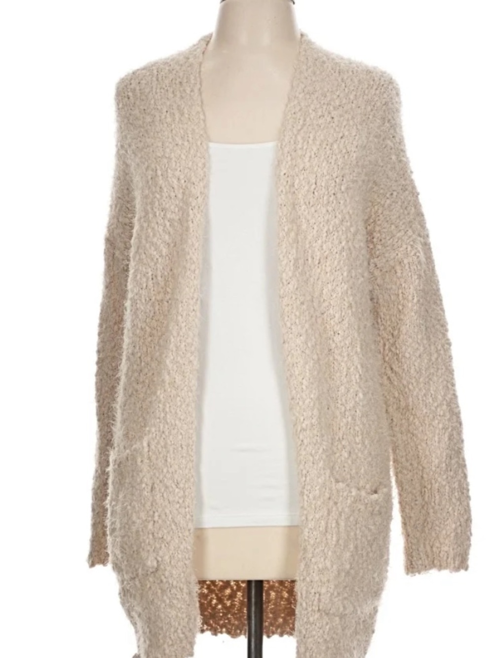 Altar'd State Soft Cream Open-Front Boucle Cardigan